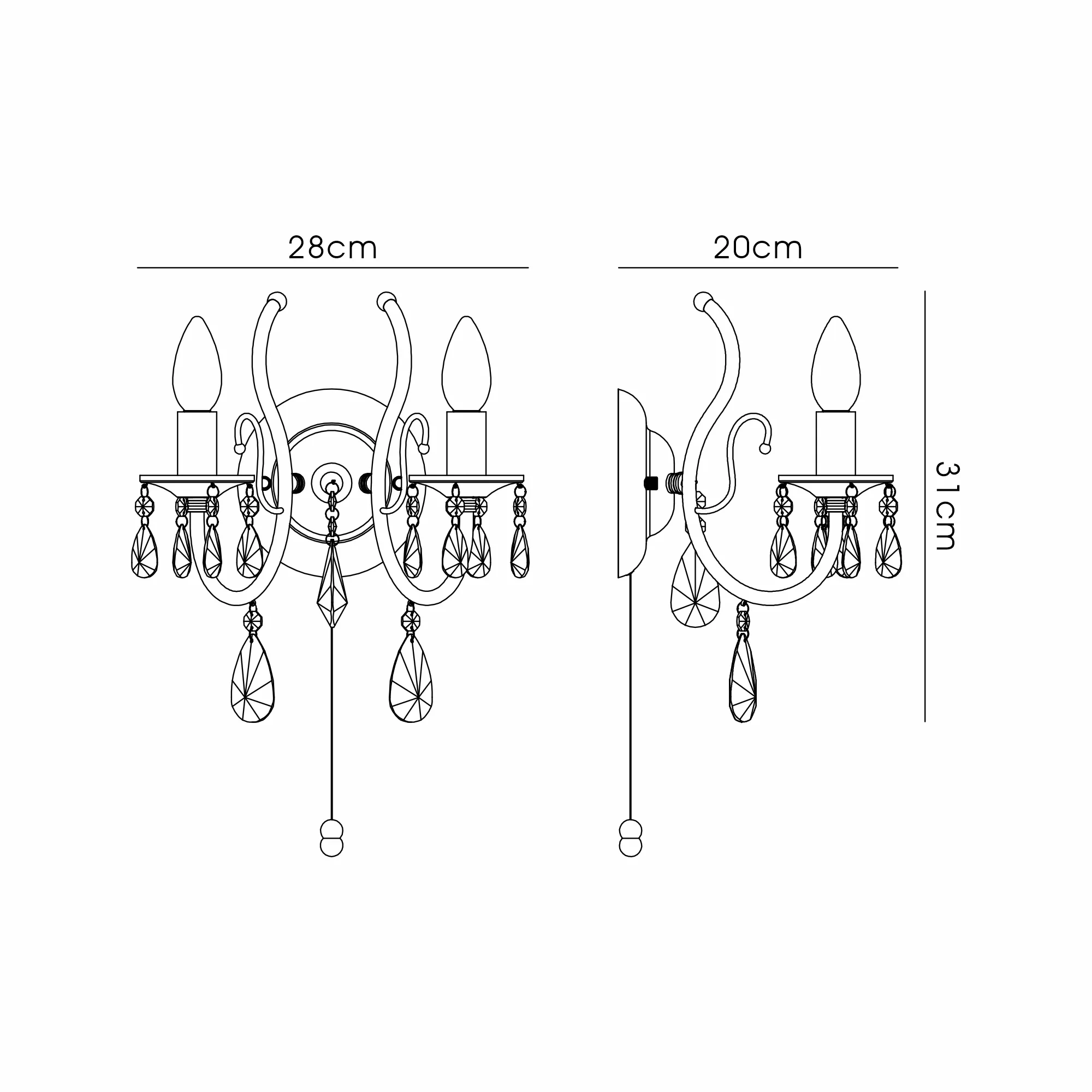 Luna Crystal Wall Lights Diyas Armed Wall Lights